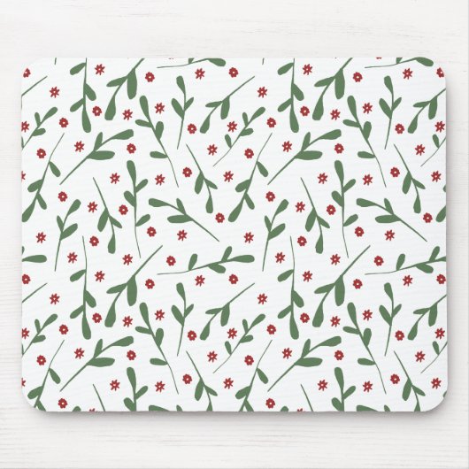 赤い花、緑の葉花の模様 マウスパッド (正面)