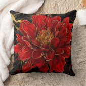 赤い花(金ゴールドと黒) クッション (ブランケット)