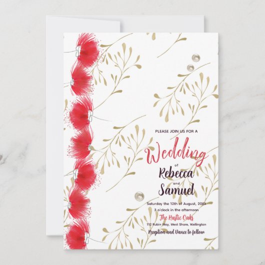 赤い花、金ゴールド離れ結婚式招待状 招待状 (正面)