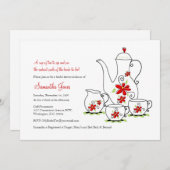 赤い花、5x7 ティーパーティー招待状 招待状 (正面/裏面)