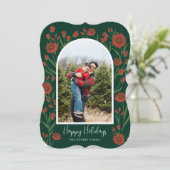 赤い花bohoアーチ写真メリークリスマスカード (スタンド正面)