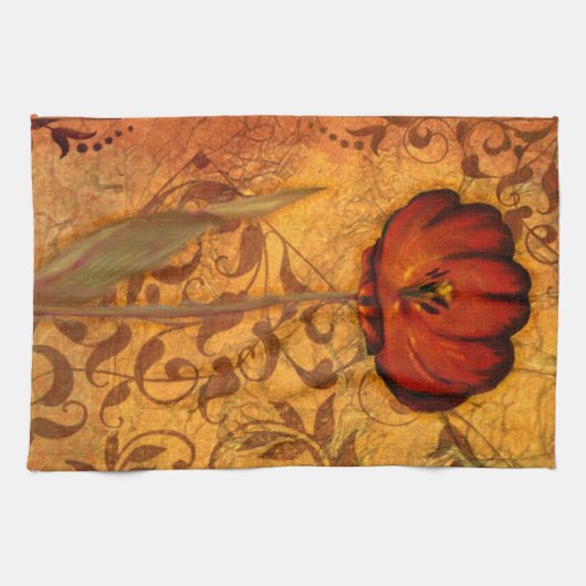 赤い花I キッチンタオル (横)
