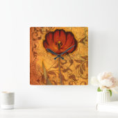 赤い花I スクエア壁時計 (ホーム)