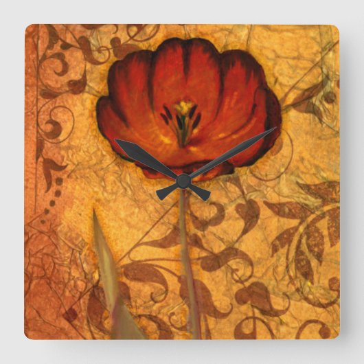赤い花I スクエア壁時計 (正面)