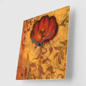 赤い花I スクエア壁時計 (傾斜)