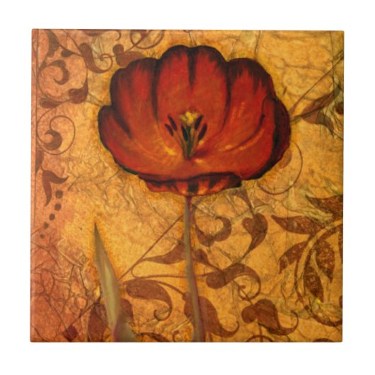 赤い花I タイル (正面)