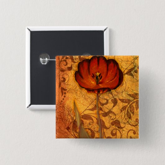 赤い花I 缶バッジ (正面&裏面)