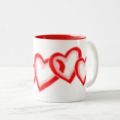 赤い芸術的ピンク色のハートのパターン(白) ツートーンマグカップ (正面右)