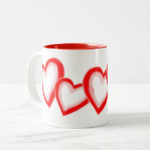赤い芸術的ピンク色のハートのパターン(白) ツートーンマグカップ (正面左)