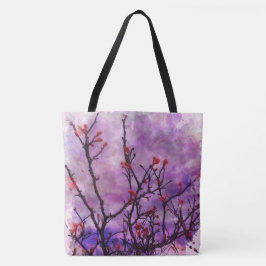 赤い芽の水色の暗い枝 トートバッグ