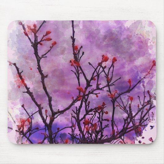 赤い芽の水色の暗い枝 マウスパッド (正面)