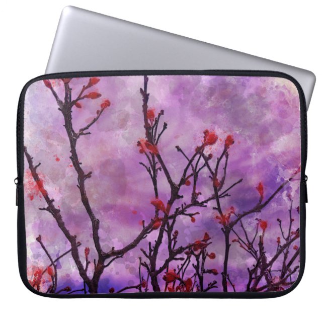 赤い芽の水色の暗い枝 ラップトップスリーブ (正面)