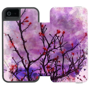 赤い芽の水色の暗い枝 iPhone SE/5/5sウォレットケース