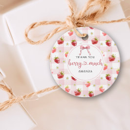 赤い苺のピンクの格子模様で ベリーマッチに感謝です フェイバータグ