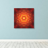 赤い茶色のオレンジ色の黄色の曼荼羅で、花はlif付き キャンバスプリント (インサイチュ (ウッドフロア))