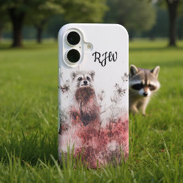 赤い草原のアライグマ iPhone 16ケース