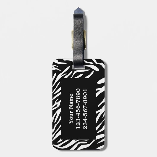 赤い荷物のラベルが付いているモノグラムのシマウマのストライプ ラゲッジタグ (裏面縦)