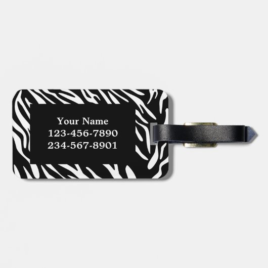 赤い荷物のラベルが付いているモノグラムのシマウマのストライプ ラゲッジタグ (裏面横)