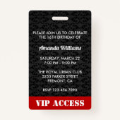 赤い菓子16の誕生日のパーティの招待状IDカード バッジ (裏面)