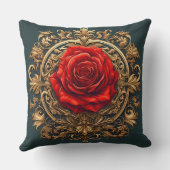 赤い華美バラと金ゴールドバロックのフレーム クッション (裏面)