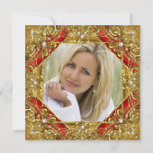 赤い華美素晴らしい50th金ゴールドパーティーに関する写真金ゴールド 招待状 (裏面)