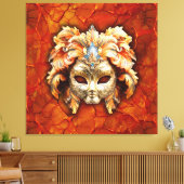 赤い華美背景にオレンジ色の羽を付けたマスク キャンバスプリント (インサイチュ (リビング))