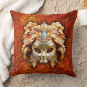 赤い華美背景にオレンジ色の羽を付けたマスク クッション (ブランケット)