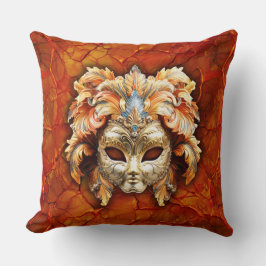 赤い華美背景にオレンジ色の羽を付けたマスク クッション