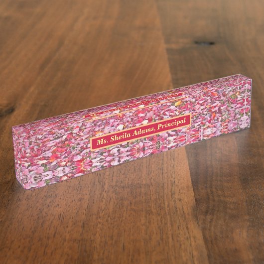 赤い落ちたの離れ敷物/名前でパーソナライズ デスクネームプレート (側面)