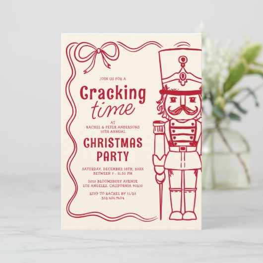 赤い落書きのくるみ割り人形 クリスマス ホリデーパーティー 招待状 (スタンド正面)