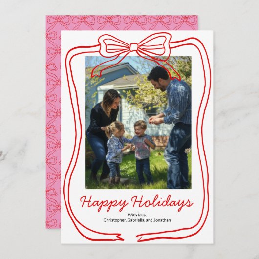 赤い落書きの弓フレーム カスタム写真 シーズンカード (正面/裏面)