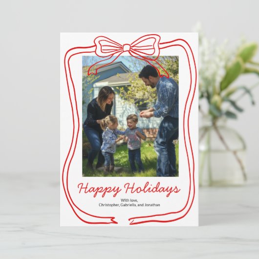 赤い落書きの弓フレーム カスタム写真 シーズンカード (スタンド正面)