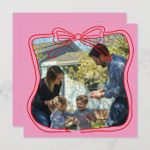 赤い落書きの弓フレーム ピンクのカスタム写真 シーズンカード (正面/裏面)