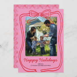 赤い落書きの弓フレーム ピンクのカスタム写真 シーズンカード