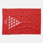 赤い落書きテキサス州クリスマスツリーのキッチンタオル キッチンタオル (横)