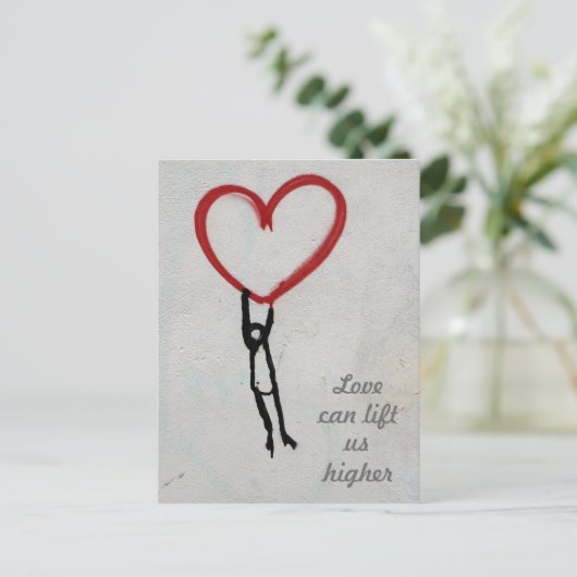 赤い落書きハート浮き上がりステッキ体愛 ポストカード (スタンド正面)