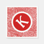 赤い落書き印刷イニシャル スタンダードカクテルナプキン (正面)