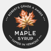赤い葉のメープルシロップ缶ラベル ラウンドシール (正面)