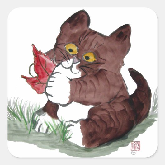 赤い葉を見つけると子猫は言う。澄絵 スクエアシール (正面)