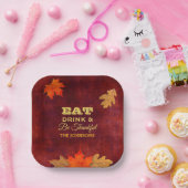 赤い葉ドリンクと感謝する紙プレート ペーパープレート (パーティー)