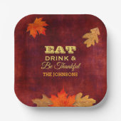 赤い葉ドリンクと感謝する紙プレート ペーパープレート (正面)