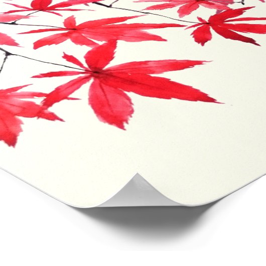 赤い葉メジの水絵画色 ポスター (角)