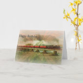 赤い蒸気の列車のトレッスルの人のバースデー・カード光線 カード (黄色い花)