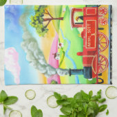 赤い蒸気の列車の純真な民芸の絵画 キッチンタオル (折り畳み)