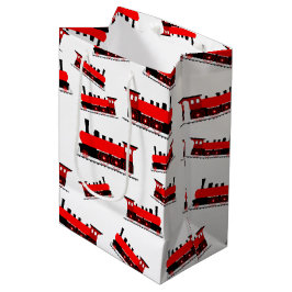 赤い蒸気列車パターン ミディアムペーパーバッグ