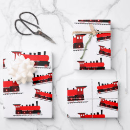 赤い蒸気列車パターン ラッピングペーパーシート