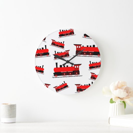 赤い蒸気列車パターン ラージ壁時計 (ホーム)