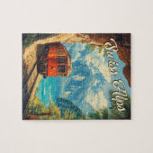 赤い蒸気機関車のお土産:スイスアルプスヴィンテージ ジグソーパズル (横)