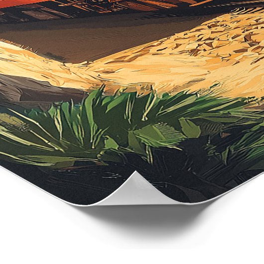 赤い蒸気機関車のお土産：スイスアルプスヴィンテージ ポスター (角)