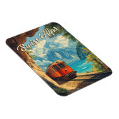 赤い蒸気機関車のお土産:スイスアルプスヴィンテージ マグネット (右側)